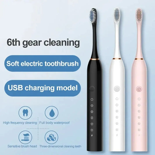 Electric Ultrasonic Toothbrush - Six-Speed Modes, USB Rechargeable, Waterproof, Soft Bristles, Automatic Tooth Cleaner (Couple Set)