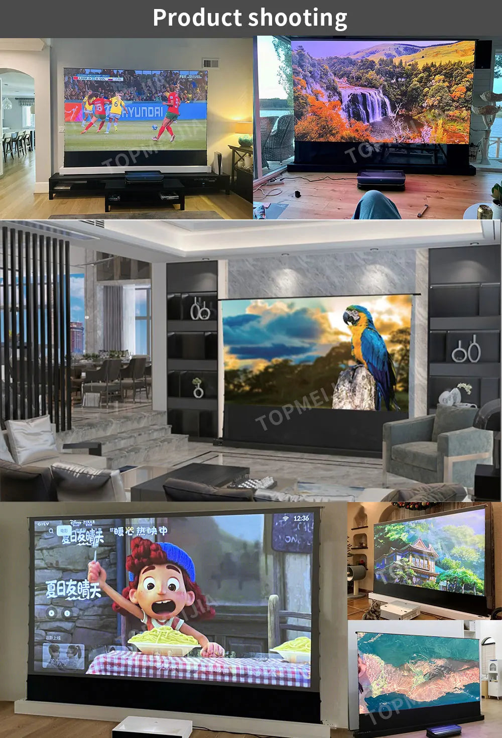 120 inch Laser TV ALR Projector Screen Motorized Floor Rising PET Crystal UST ALR Projection Screen For 4K Ultra Short Projector