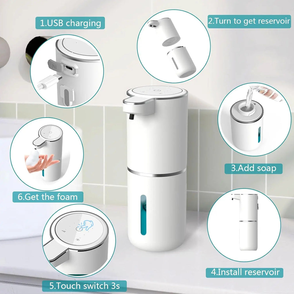 2025 NEW 380ml Automatic Soap Dispenser Foam USB Charging Touchless Smart Display Infrared Sensor Soap Dispensers Hand Washer