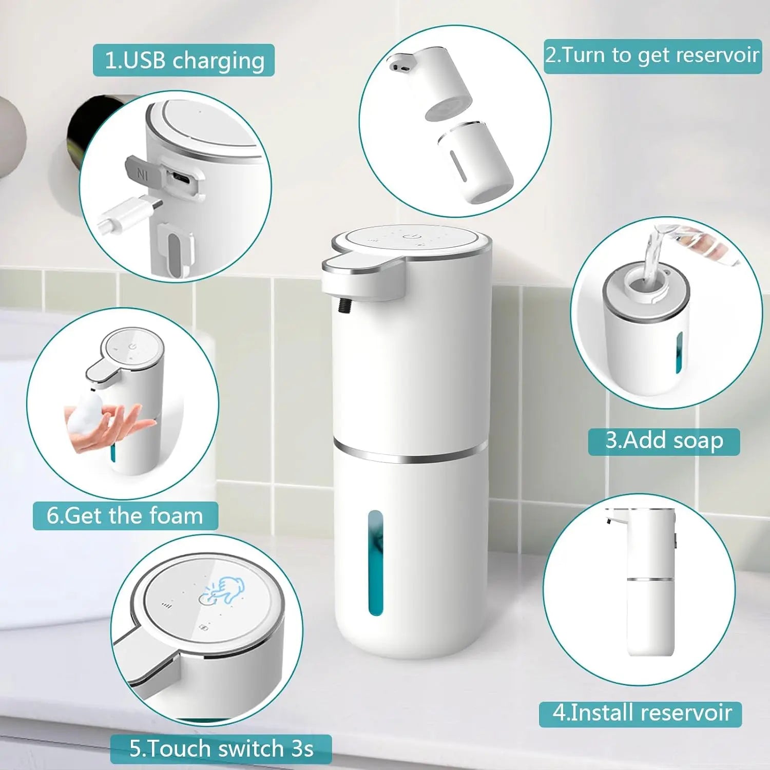 2025 NEW 380ml Automatic Soap Dispenser Foam USB Charging Touchless Smart Display Infrared Sensor Soap Dispensers Hand Washer