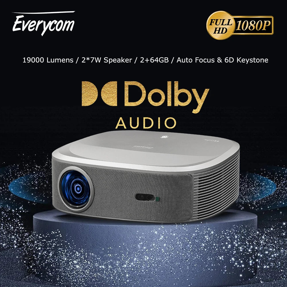 Everycom HQ10W 1080P Projector  Full HD 4K 26000 Lumen Projectors Video Smart TV for Home 2+64GB Movie Theater Beamer With Dolby
