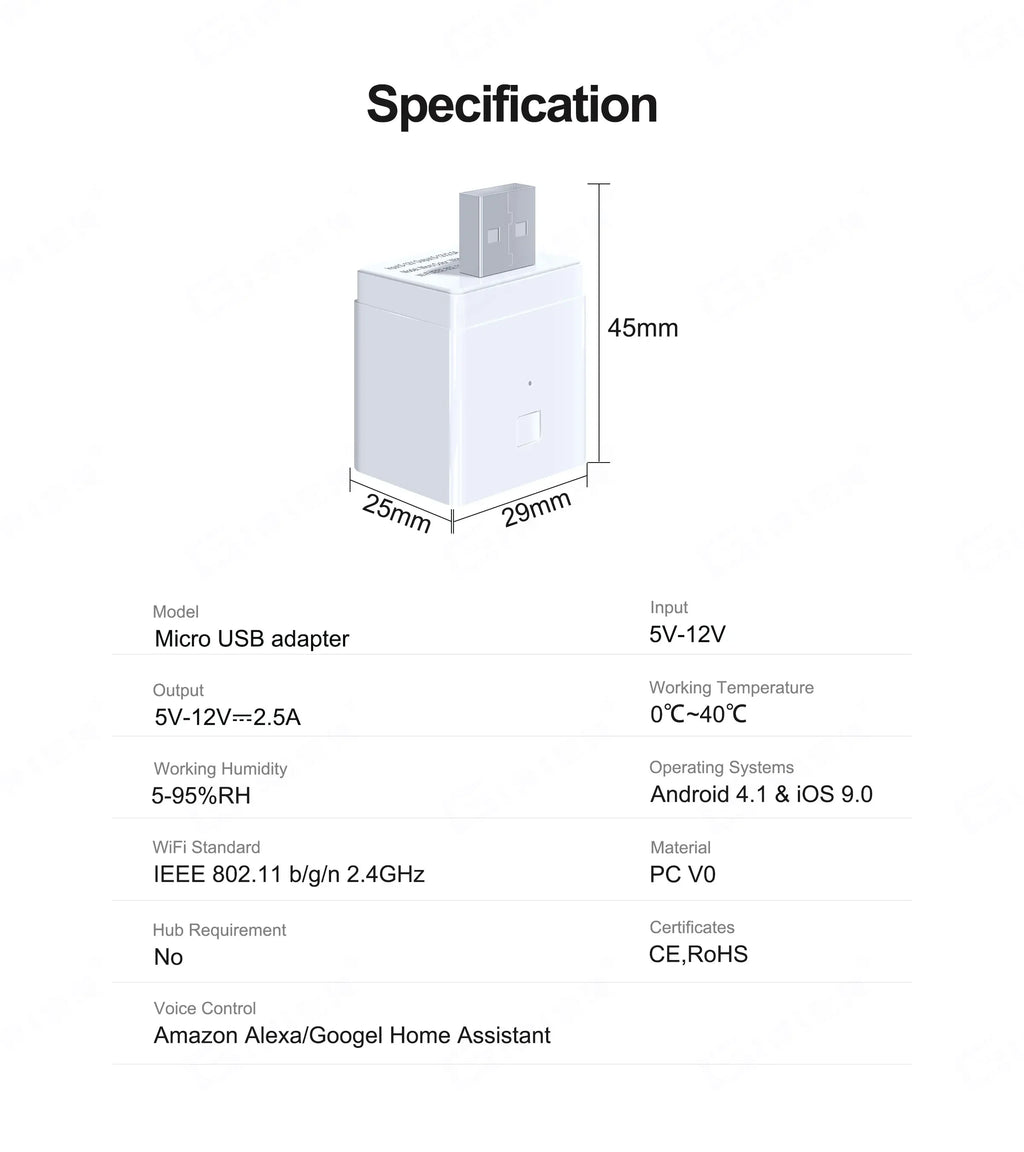 Tuya WiFi Smart Switch 5V Mini USB Power Adapter Works With Alexa Hey Google Alice For Smart Home Automation Micro Charge Socket
