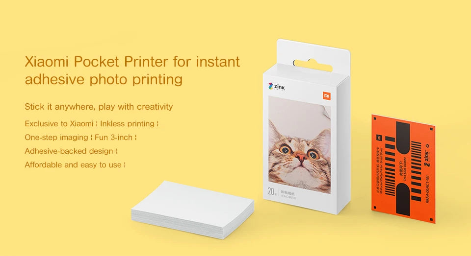 Xiaomi Portable Mini Pocket Photo Printer | Wireless Bluetooth Thermal Printer with AR Video and ZINK Self-Adhesive Color Paper