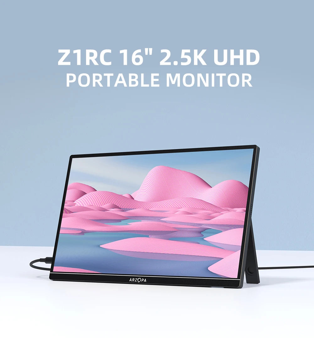 ARZOPA 16inch 2K Portable Monitor 16:10 IPS Screen with type-c mini hdmi Second Display for MAC/Laptop/PC/Xbox/PS4/5/Switch,Z1RC