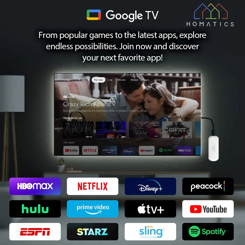 HOMATICS 4K TV Stick - Netflix & Google Certified, 32GB Storage, Dolby Atmos, AV1 Support, Dual-Band WiFi