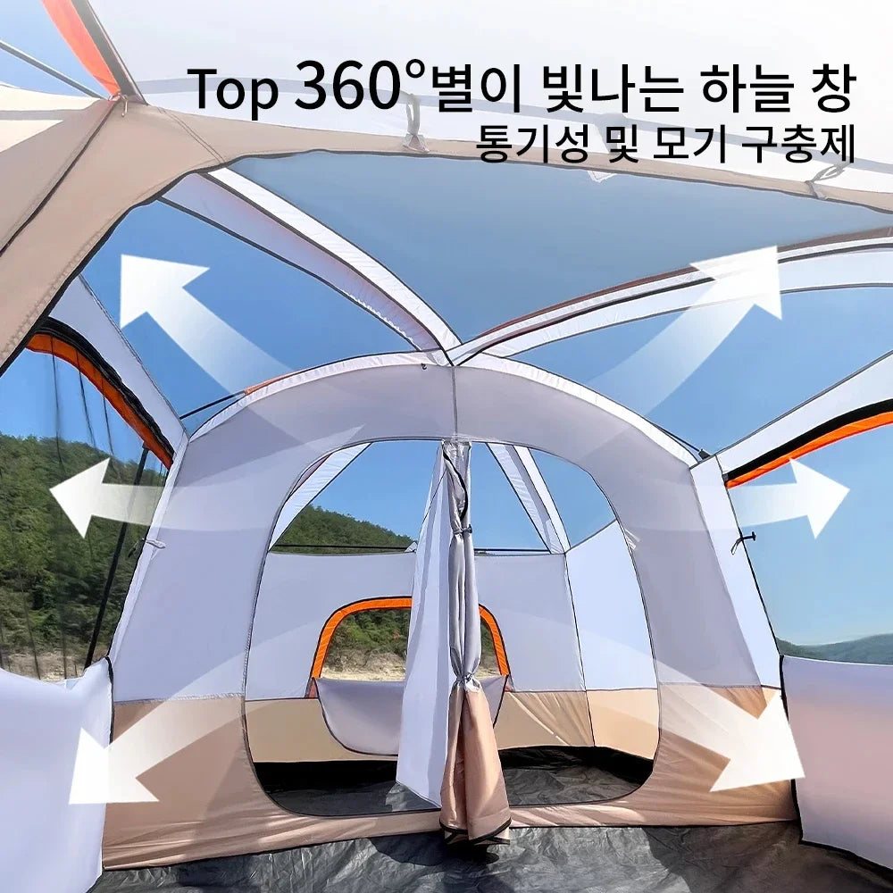 XIAOTREE Outdoor Family Camping Tent - Oversized Double-Layer 2-Room Tent for 3-12 People, Thickened Rainproof Design for Outdoor Adventures