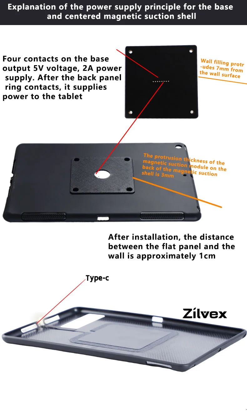 Zilvex Magnetic Wall Mount & Charging Case for iPad | 18W Quick Charge, Strong Magnets, Versatile Tablet Stand