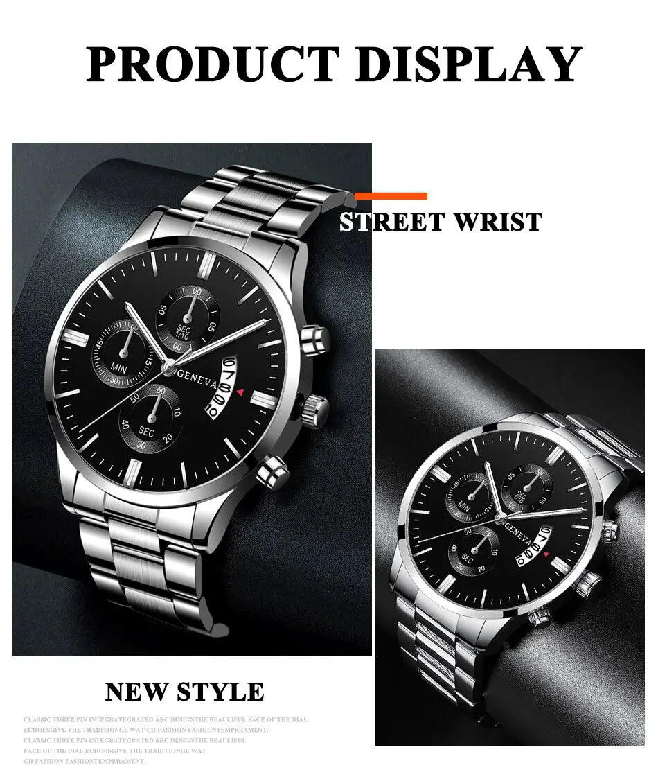 DEYROS ZH12062SHJM Luxury Men's Stainless Steel Quartz Watch – Business Wristwatch with Calendar, Stylish Bracelet Design