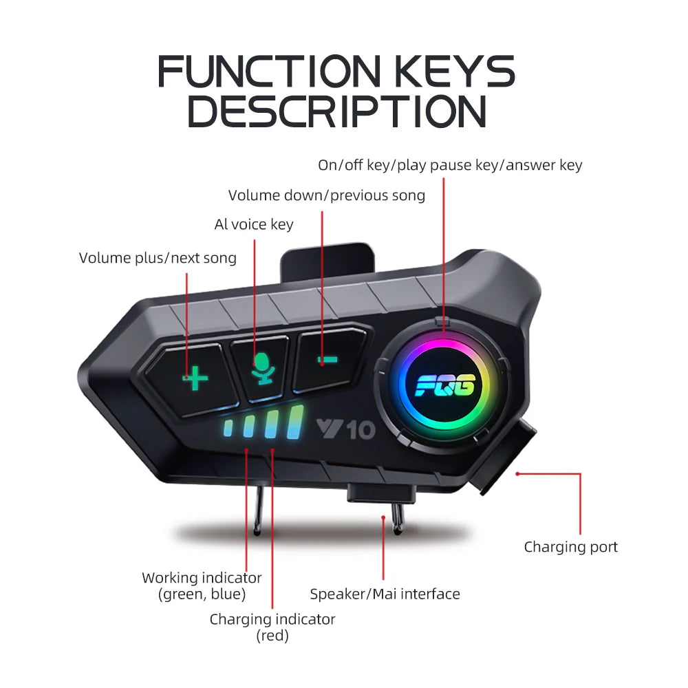 Velev Bluetooth 5.3 Motorcycle Helmet Headset, Waterproof Hands-Free Call & Music Speaker for Moto, MP3 Player Included