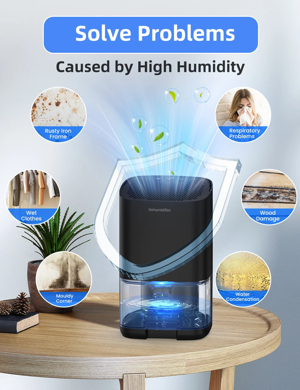 1pc 1000ml Portable Dehumidifier for Home Office and RV Eliminate Damp Mold and Moisture Easy to Use and Energy Efficient