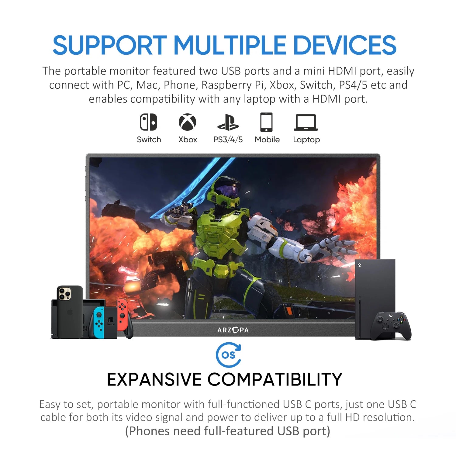 ARZOPA 16inch 2K Portable Monitor 16:10 IPS Screen with type-c mini hdmi Second Display for MAC/Laptop/PC/Xbox/PS4/5/Switch,Z1RC