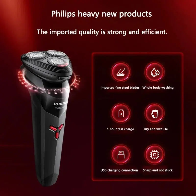 PHILIPS S1113 Electric Shaver - USB Rechargeable, Portable, Full-Body Washable Razor for Men