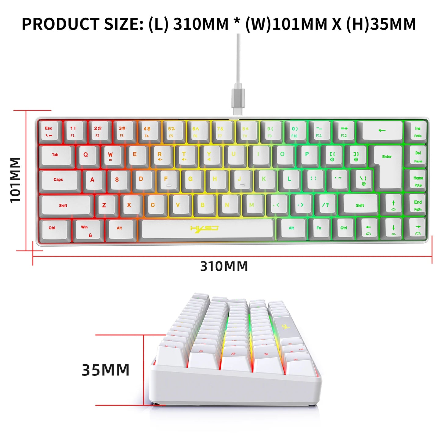 HXSJ V200 Wired Mini Gaming Keyboard | K68 RGB 19-Key Anti-Ghosting Membrane Keyboard with Mechanical Feel for Gaming & Office