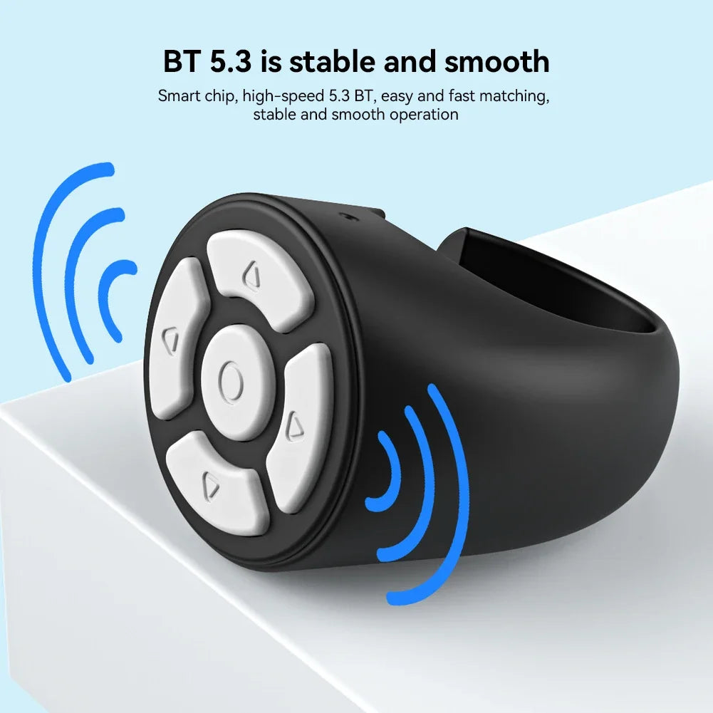 Scrolling Ring Wireless Finger Controller – Bluetooth-compatible ring for page turning, camera shutter, and media control; perfect for home, travel, or car use.