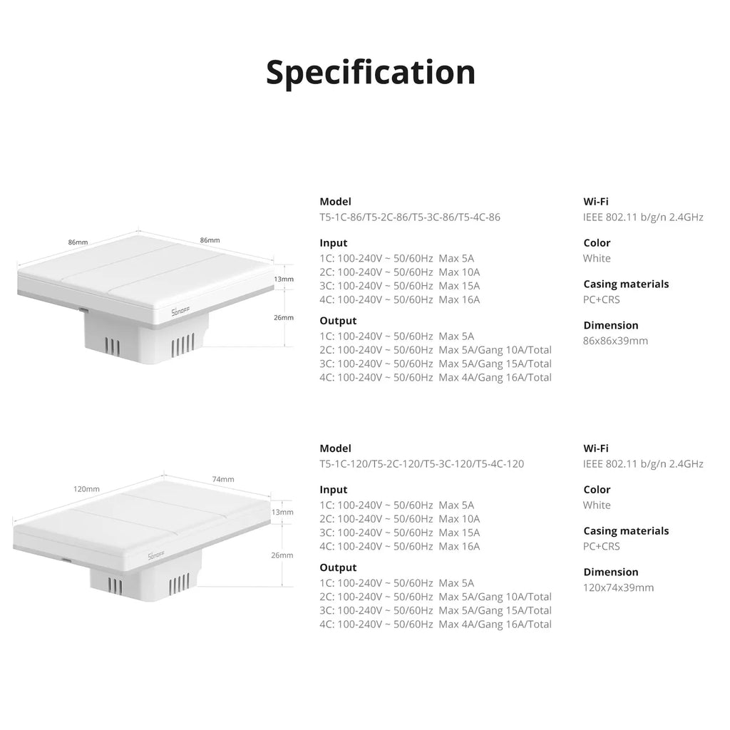SONOFF T5 Smart WiFi Touch Wall Switch Timer Scene with LED Light eWeLink APP Automation Remote Control Alexa Google Home Alice