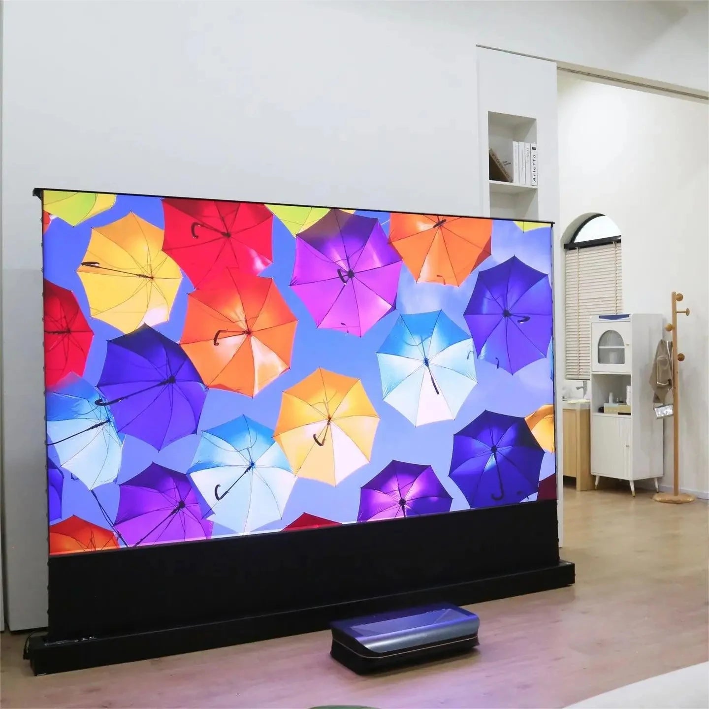 120 inch Laser TV ALR Projector Screen Motorized Floor Rising PET Crystal UST ALR Projection Screen For 4K Ultra Short Projector