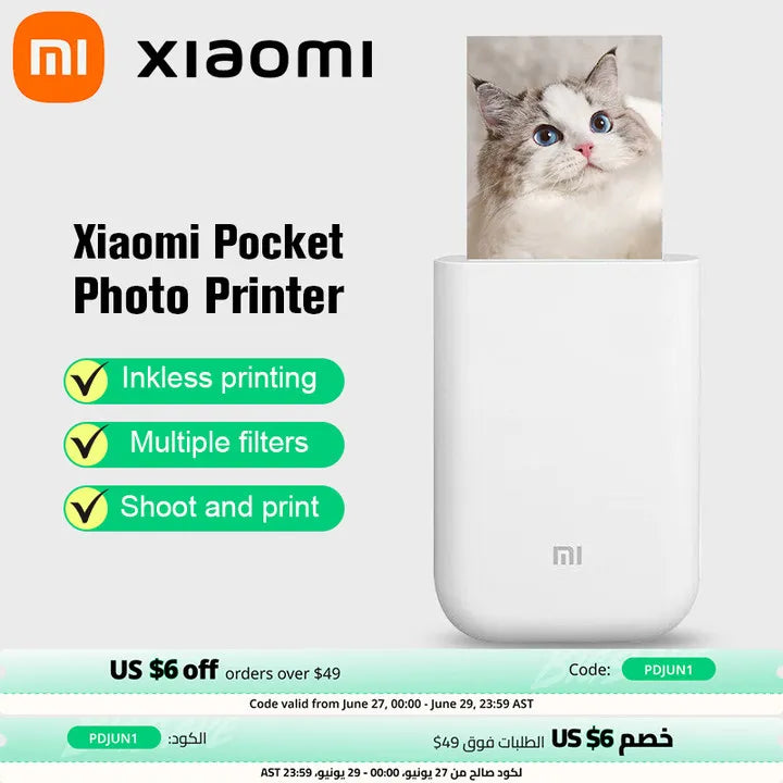 Xiaomi Portable Mini Pocket Photo Printer | Wireless Bluetooth Thermal Printer with AR Video and ZINK Self-Adhesive Color Paper