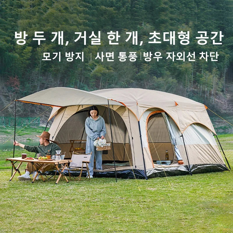 XIAOTREE Outdoor Family Camping Tent - Oversized Double-Layer 2-Room Tent for 3-12 People, Thickened Rainproof Design for Outdoor Adventures