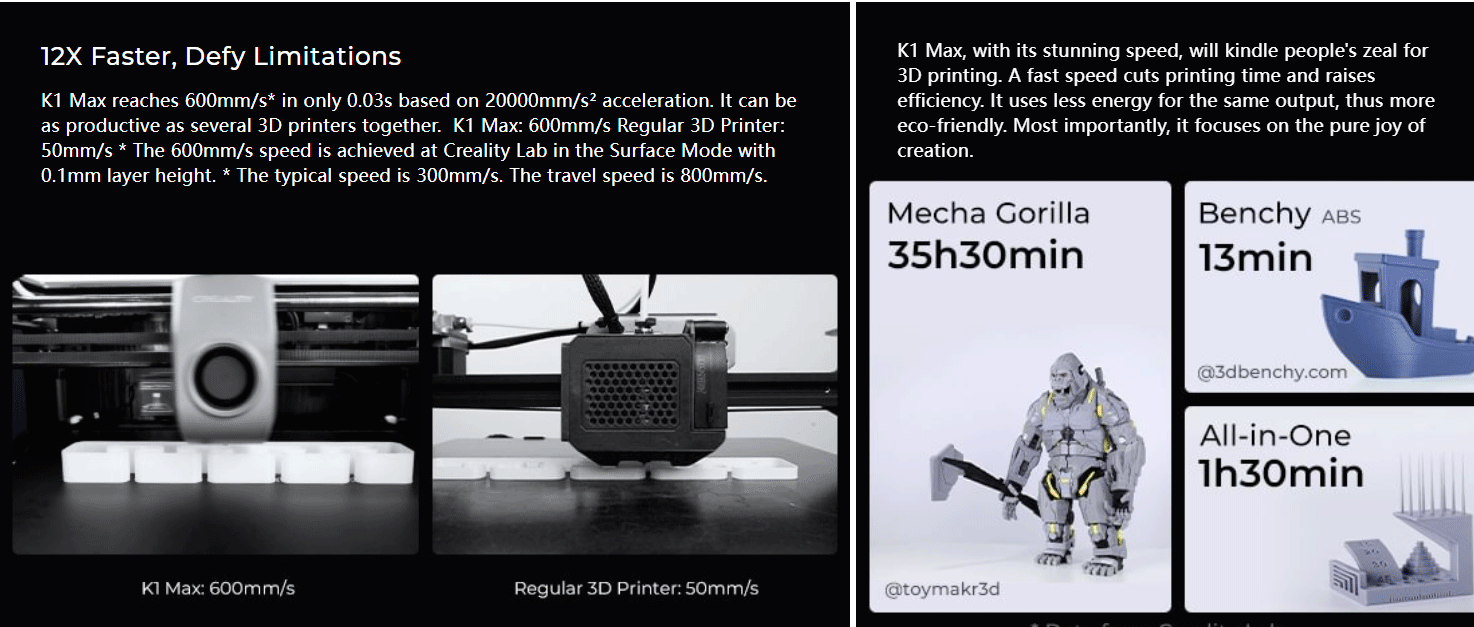 Creality K1 Max 3D Printer 600mm /s Printing Speed Dual-gear Direct Drive Extruder 300x300x300MM