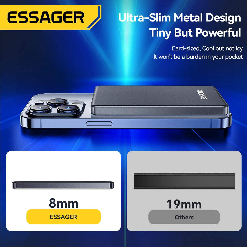 Essager Thin Wireless Magnetic Power Bank – 20W 5000mAh Portable Fast Charging External Battery for MagSafe, Compatible with iPhone 15, 14, 13, 12