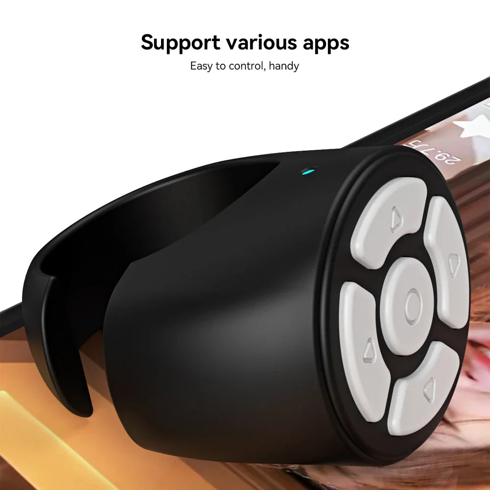 Scrolling Ring Wireless Finger Controller – Bluetooth-compatible ring for page turning, camera shutter, and media control; perfect for home, travel, or car use.