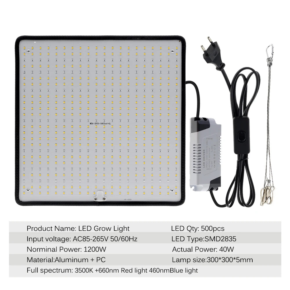 TRANYTON 40W LED Grow Light Full Spectrum, Phyto Lamp for Indoor Plants, AC85-240V for Grow Tent & Hydroponics