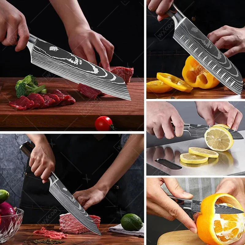 Professional Japanese Chef Knife – Stainless Steel Santoku, Slicing, Utility, Bread, and Meat Cleaver for Versatile Cooking