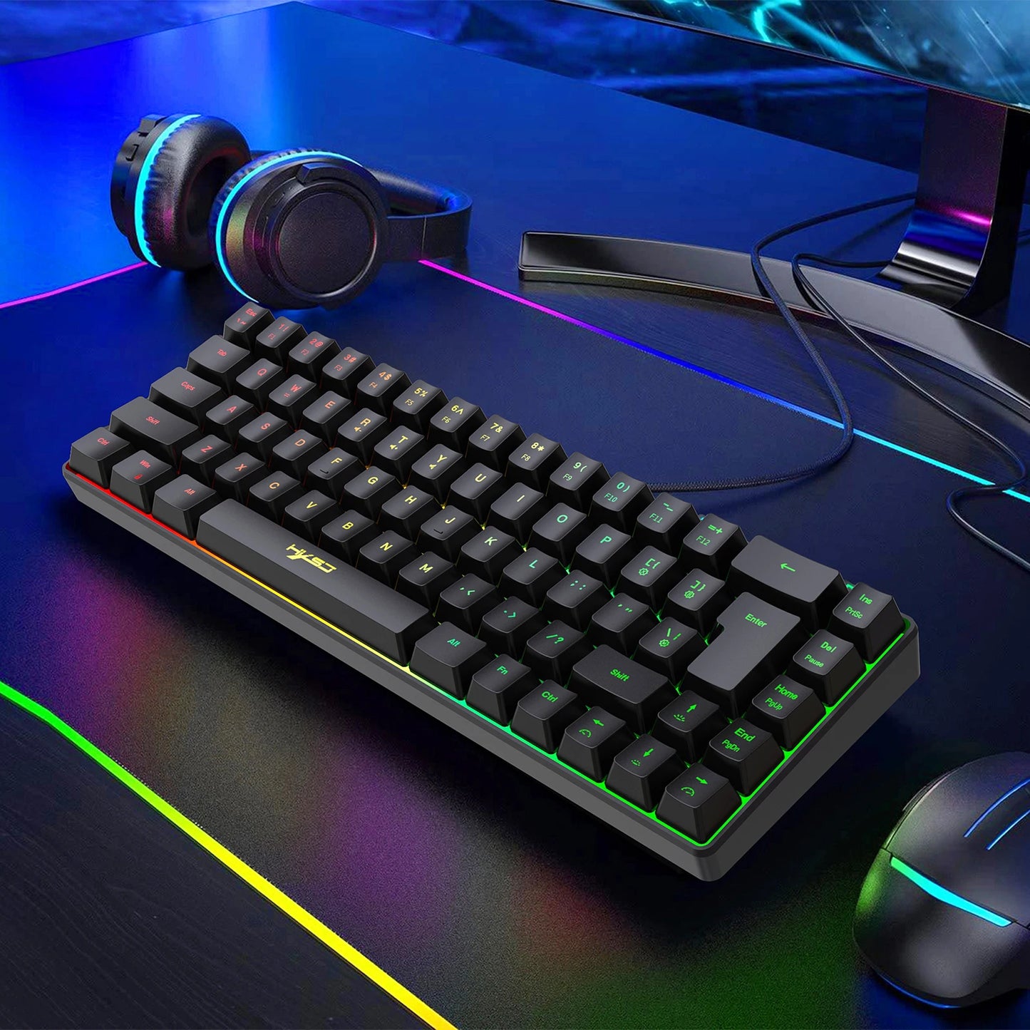 HXSJ V200 Wired Mini Gaming Keyboard | K68 RGB 19-Key Anti-Ghosting Membrane Keyboard with Mechanical Feel for Gaming & Office