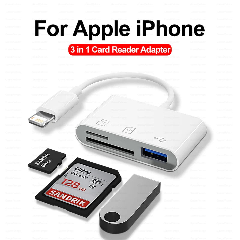 Lieve 3-in-1 SD/TF Card Reader for iPhone 14, 13, 12, 11 Pro Max, XR, XS, USB-C Camera Converter for iPad, Android, Laptop OTG Adapter