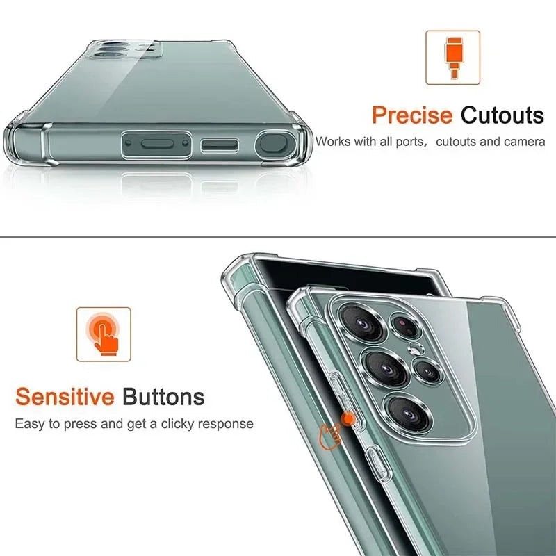 Clear Shockproof Silicone Case for Samsung Galaxy S24, S24 Plus, S24 Ultra | Soft, Thick Protective Phone Cover