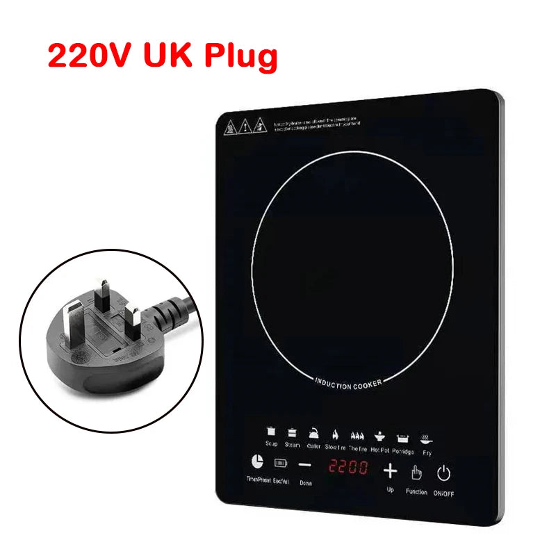 110V/220V Electric Magnetic Induction Cooker Waterproof Hot Pot Oven Furnace Cooking Stove Kitchen Hotpot Heater Cooktop 2200W