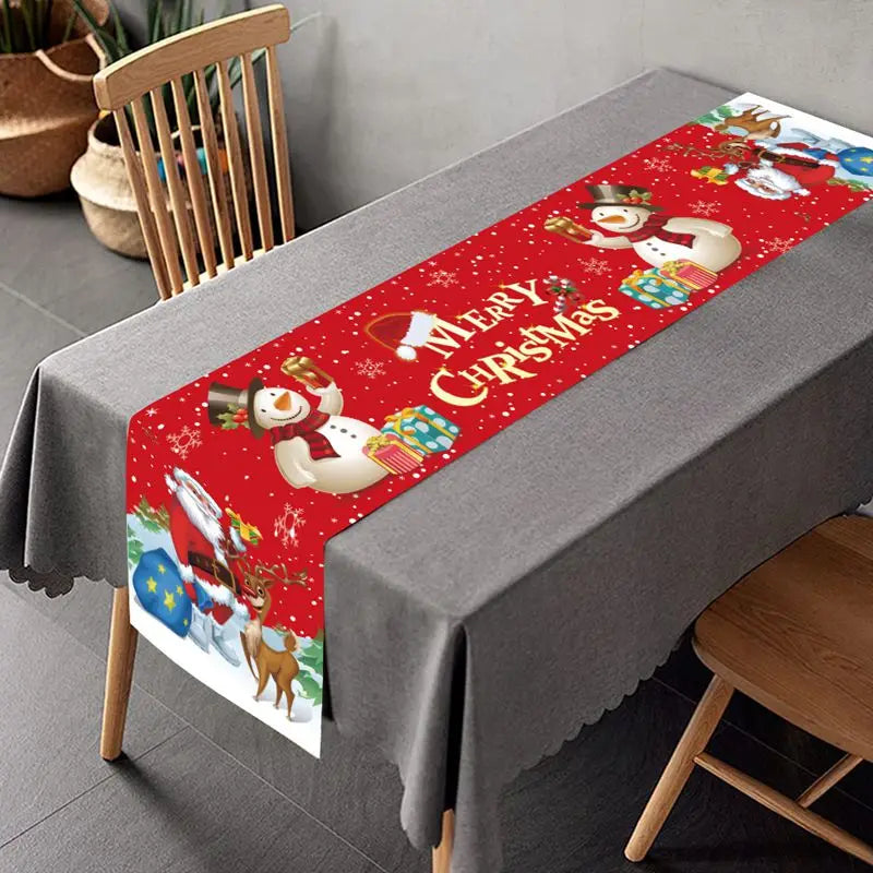 Christmas Table Runner - Merry Christmas Home Decoration Tablecloth Cover for Xmas, New Year Party, and Gifts 2024