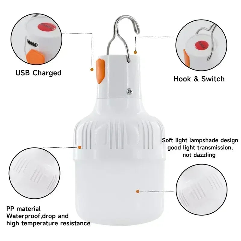 60W USB Rechargeable LED Emergency Light - Outdoor Camping Lantern for Hiking, Sports, and EDC Use