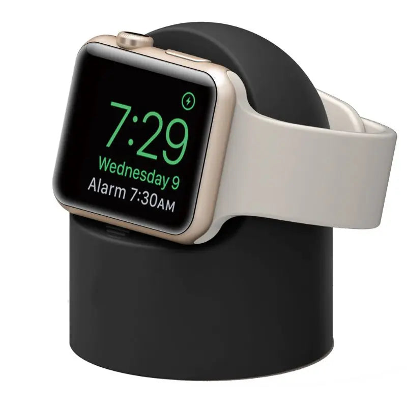 Durable Silicone Charging Stand for Apple Watch – Dock for all Apple Watch models (38–49mm); supports Nightstand Mode.