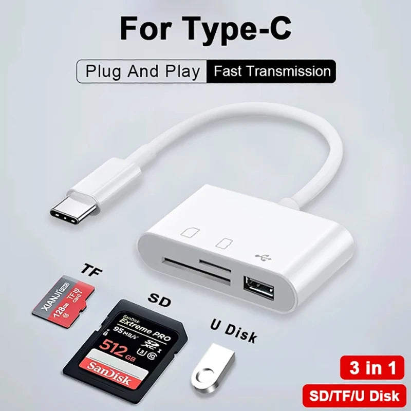Lieve 3-in-1 SD/TF Card Reader for iPhone 14, 13, 12, 11 Pro Max, XR, XS, USB-C Camera Converter for iPad, Android, Laptop OTG Adapter