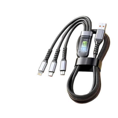 100W 3-in-1 Fast Charging Cable – Multi-tip USB cable for charging multiple devices at once.
