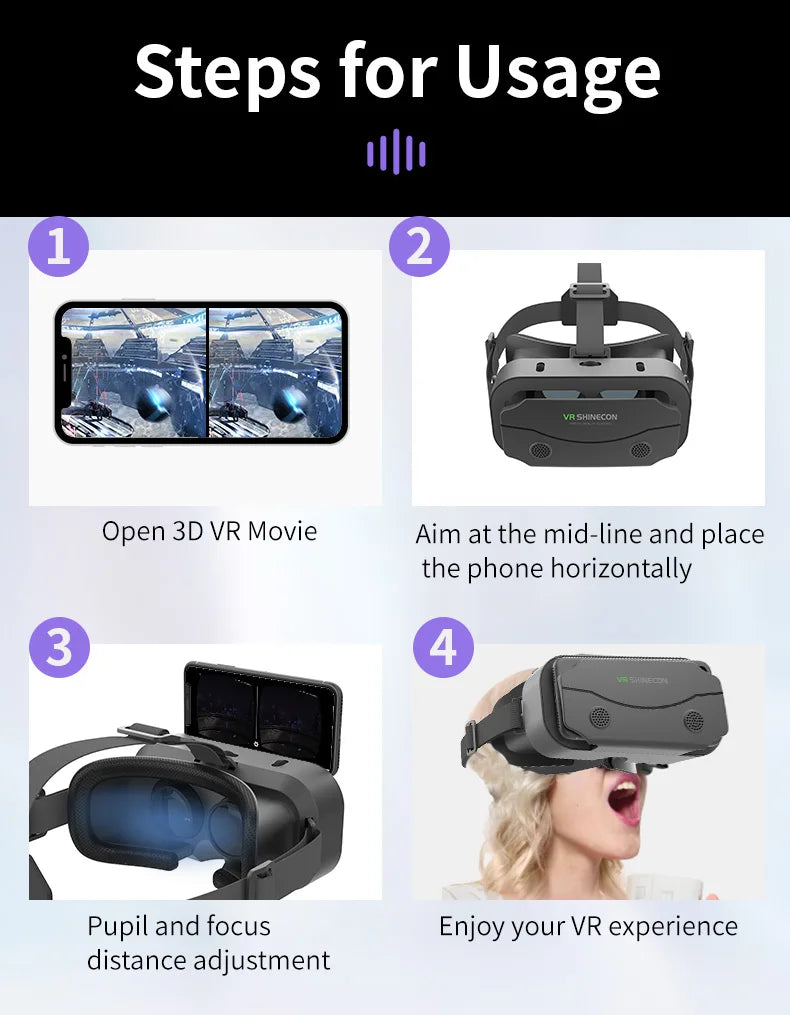 AyeBeau Shinecon VR Headset - Immersive 3D Virtual Reality Glasses for Smartphones