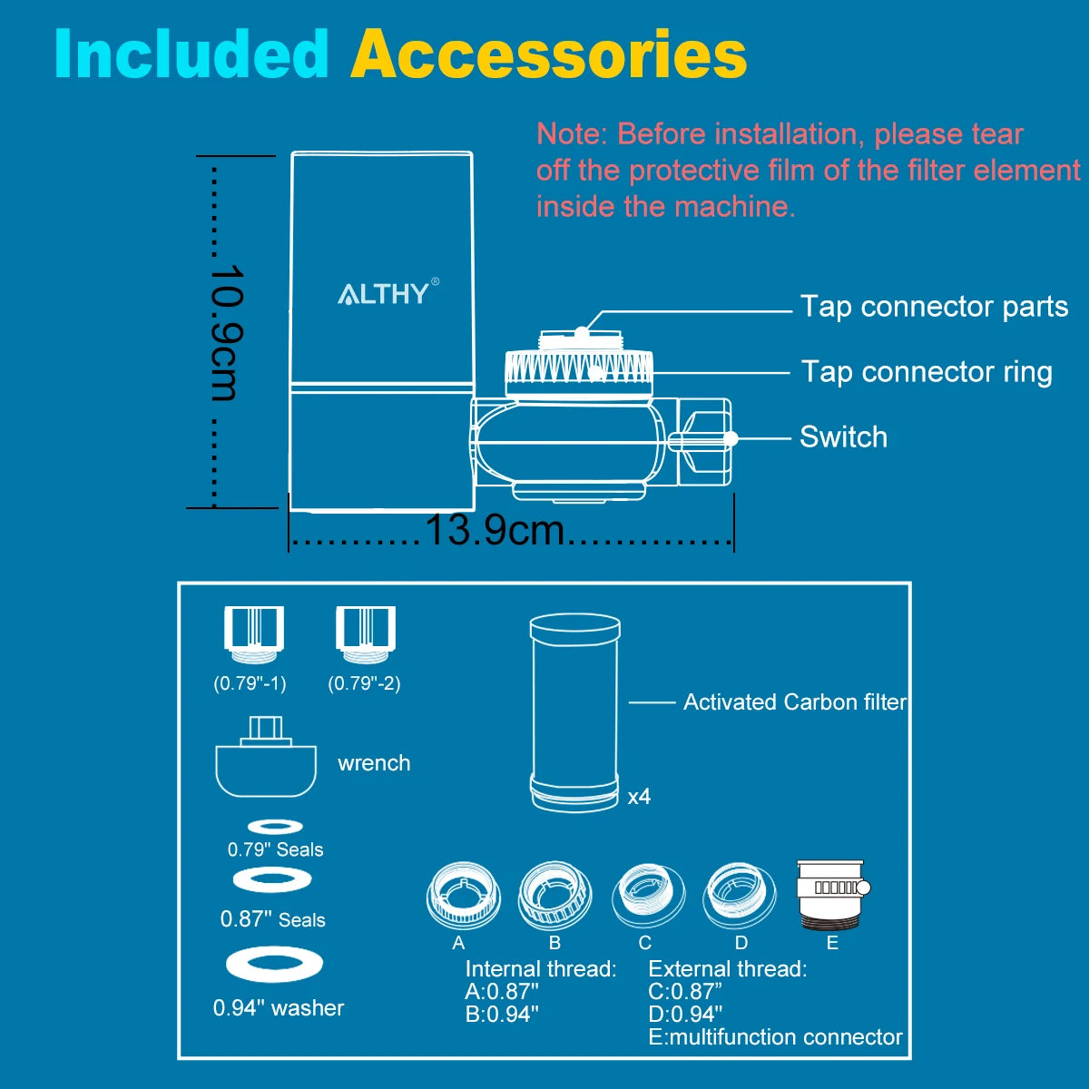 ALTHY Faucet Tap Water Filter Purifier System, Reduces Lead, Chlorine & Bad Taste NSF Certified 320-Gallon Kitchen