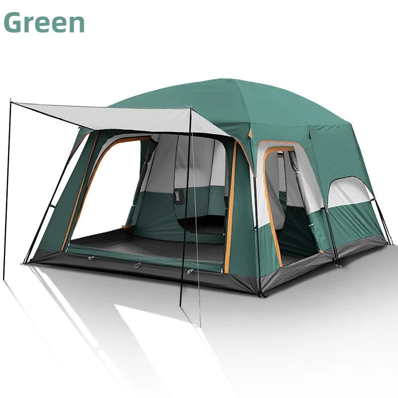 XIAOTREE Outdoor Family Camping Tent - Oversized Double-Layer 2-Room Tent for 3-12 People, Thickened Rainproof Design for Outdoor Adventures