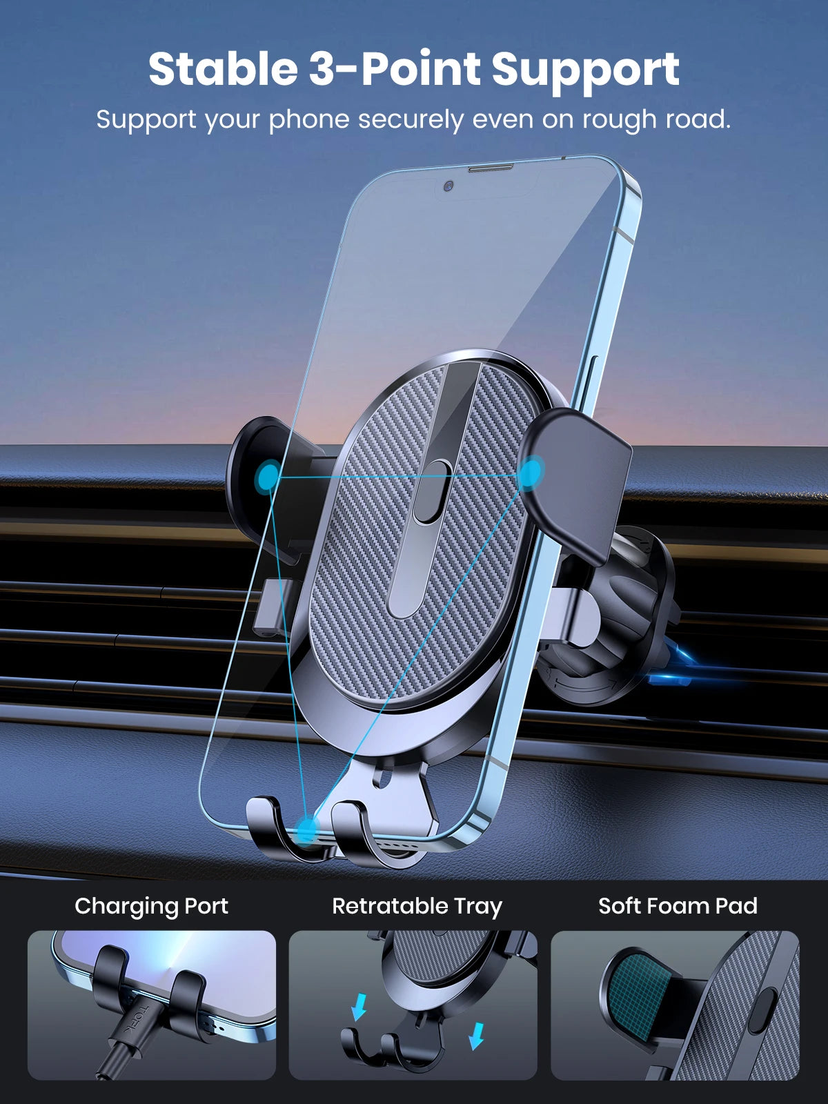 TOPK 2023 Auto-Locking Car Phone Holder Mount | Universal Air Vent Phone Holder with Hook Clip for iPhone, Samsung & Smartphones