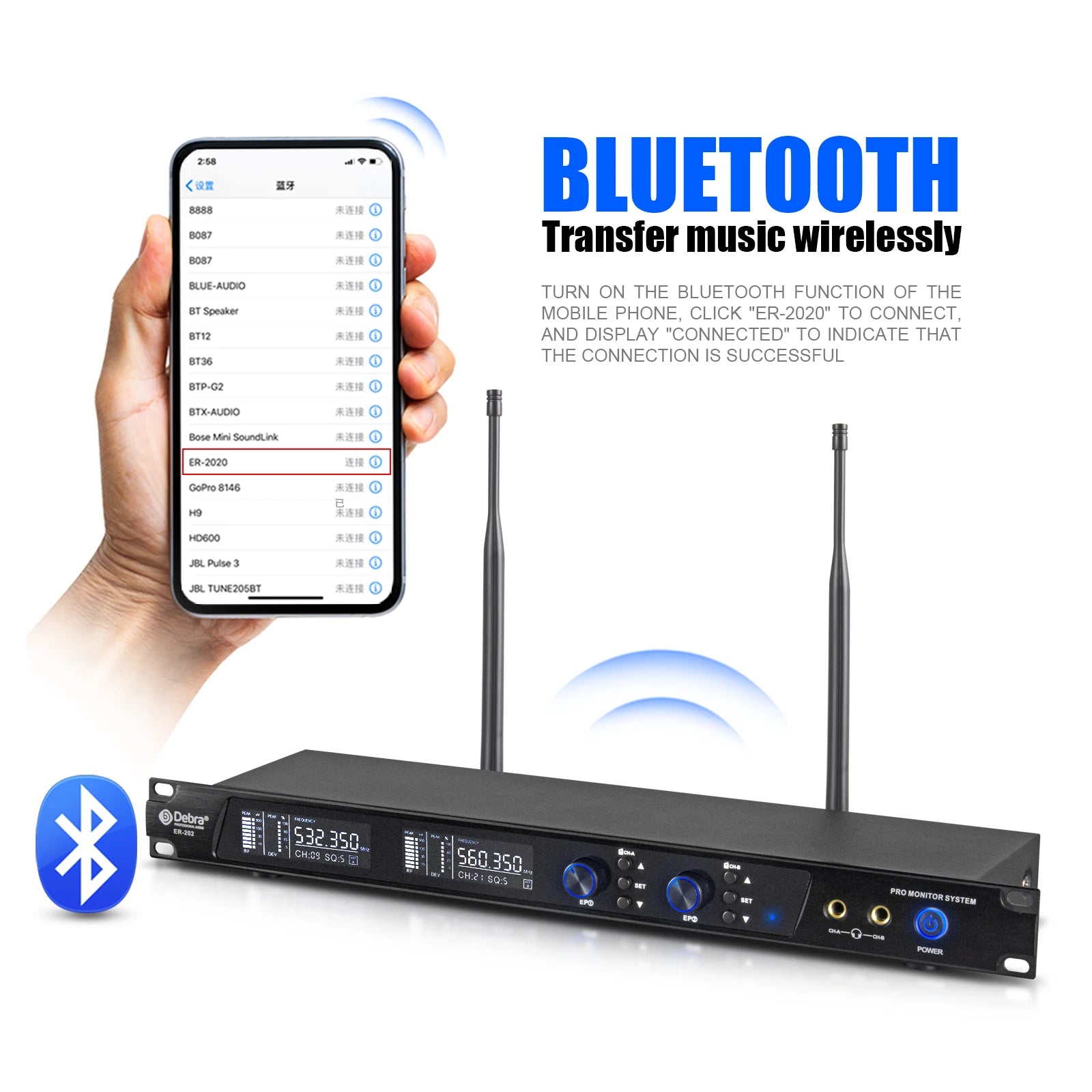 Debra ER-202 Stage Audio UHF Wireless In Ear Monitor System With Multiple Transmitter For Stage Performance Singer