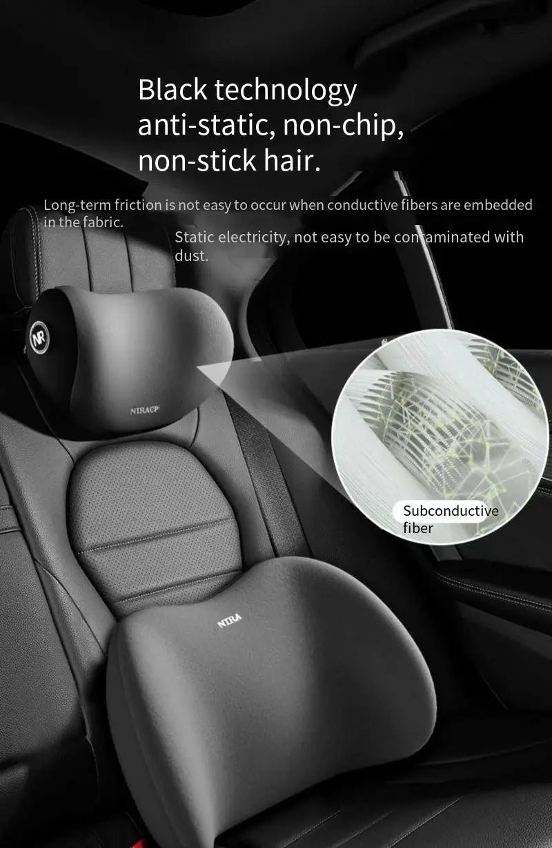 Memory Foam Car Neck Pillow and Lumbar Support Cushion - Ergonomic Headrest and Backrest for Comfortable Driving