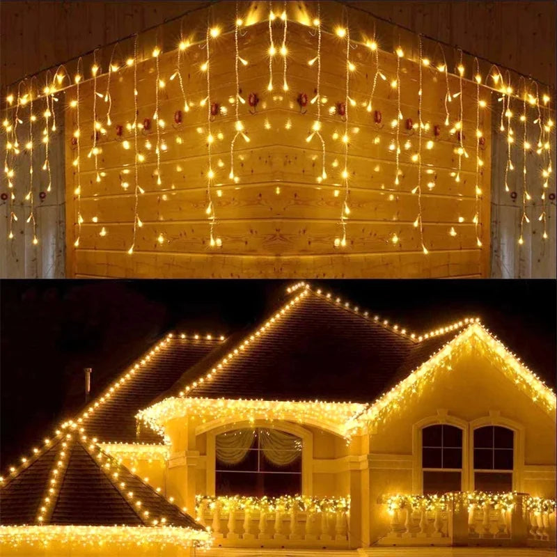 5M LED Waterfall Curtain String Lights - Outdoor Christmas Decoration for Christsmas 2024, Garden, Party, and Eaves (0.4-0.6m Droop)