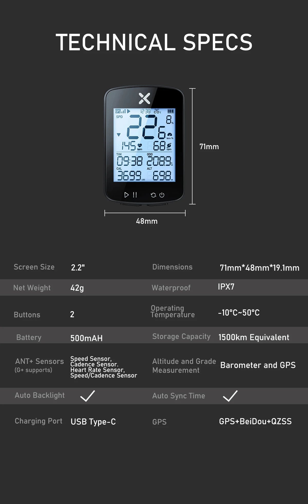 Xoss G+ G2 GPS Bike Computer, Wireless Cycling Speedometer & Odometer with ANT+ for Road & MTB