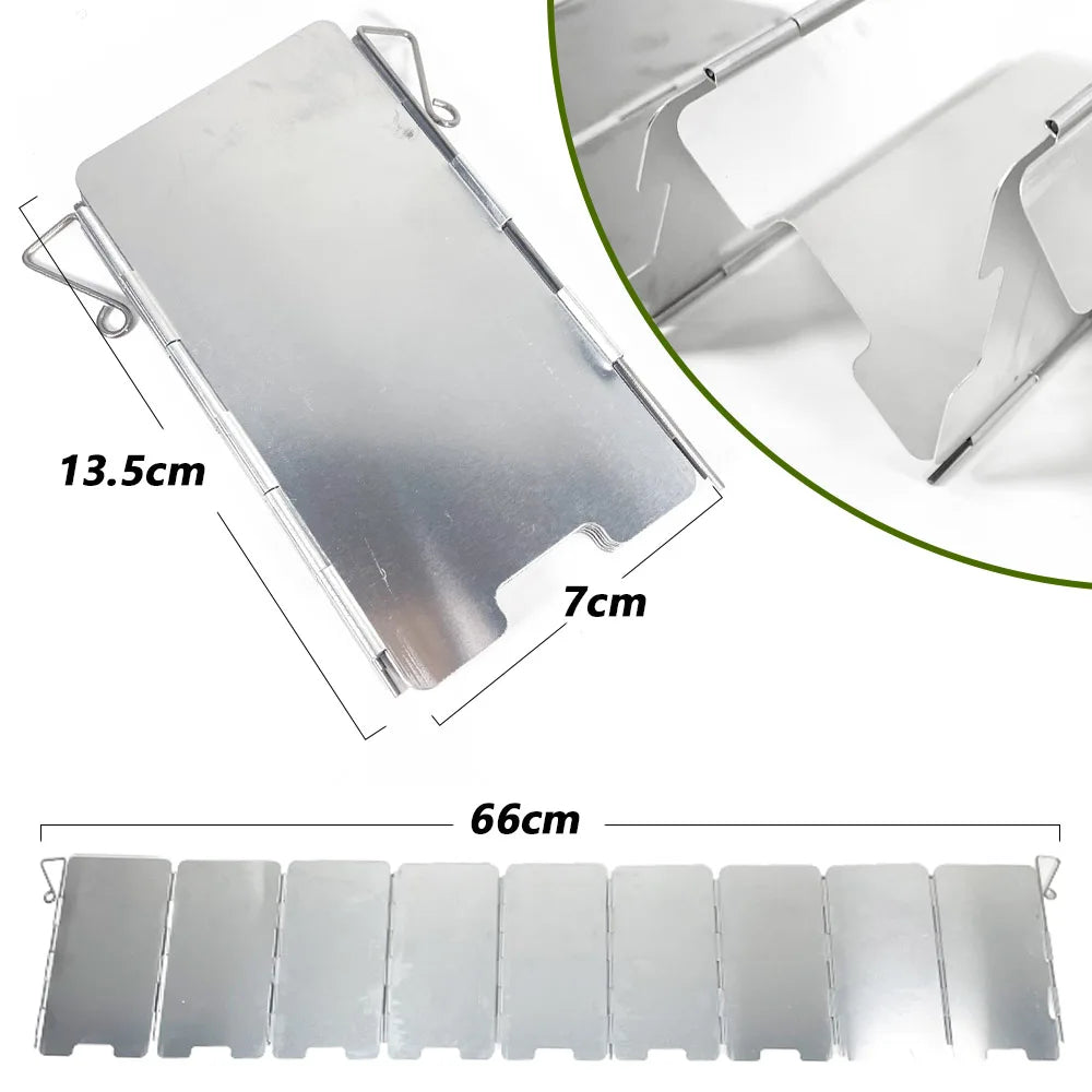 9-Plate Foldable Gas Stove Windshield - Aluminum Alloy Windproof Screen for Outdoor Camping and Cooking