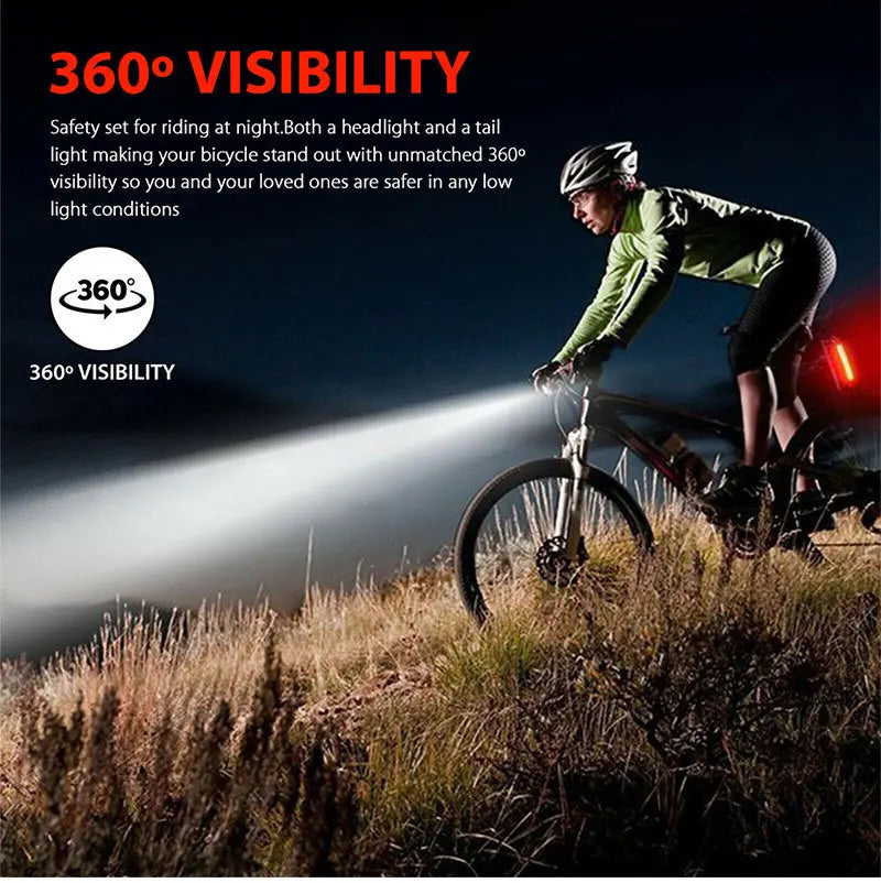 USB Rechargeable LED Bike Light Set - Front & Rear Headlight and Taillight for MTB & Road Cycling Safety