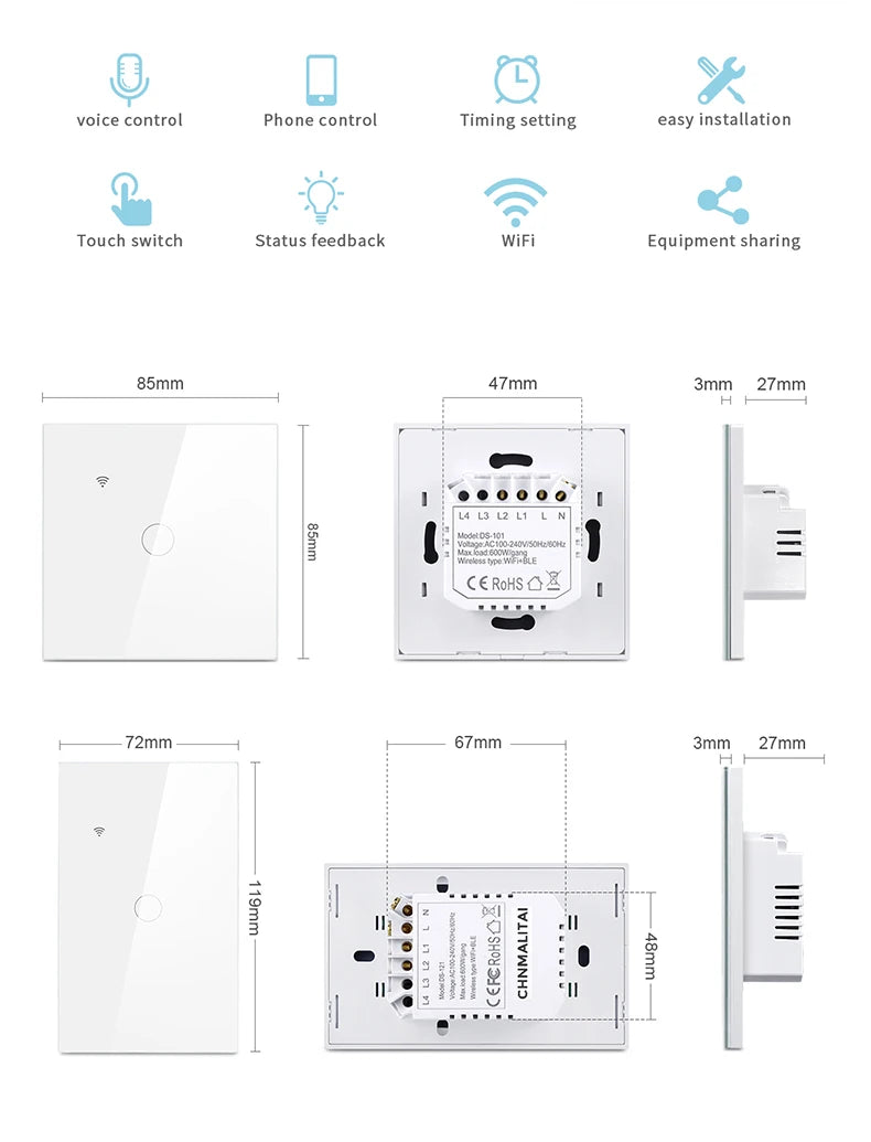 For Apple Homekit Touch Switch WIFI Smart Home Automation Wall Light Switch Interruptor Inteligenter 1/2/3Gang Siri VoiceControl