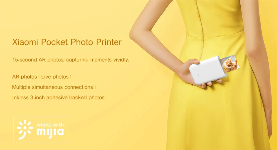 Xiaomi Portable Mini Pocket Photo Printer | Wireless Bluetooth Thermal Printer with AR Video and ZINK Self-Adhesive Color Paper