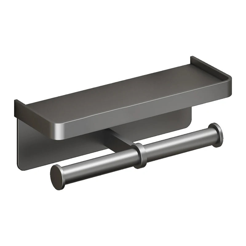 Aluminum Alloy Wall-Mounted Toilet Paper Holder with Shelf – Multi-Function Bathroom Paper & Phone Holder Towel Roll Rack