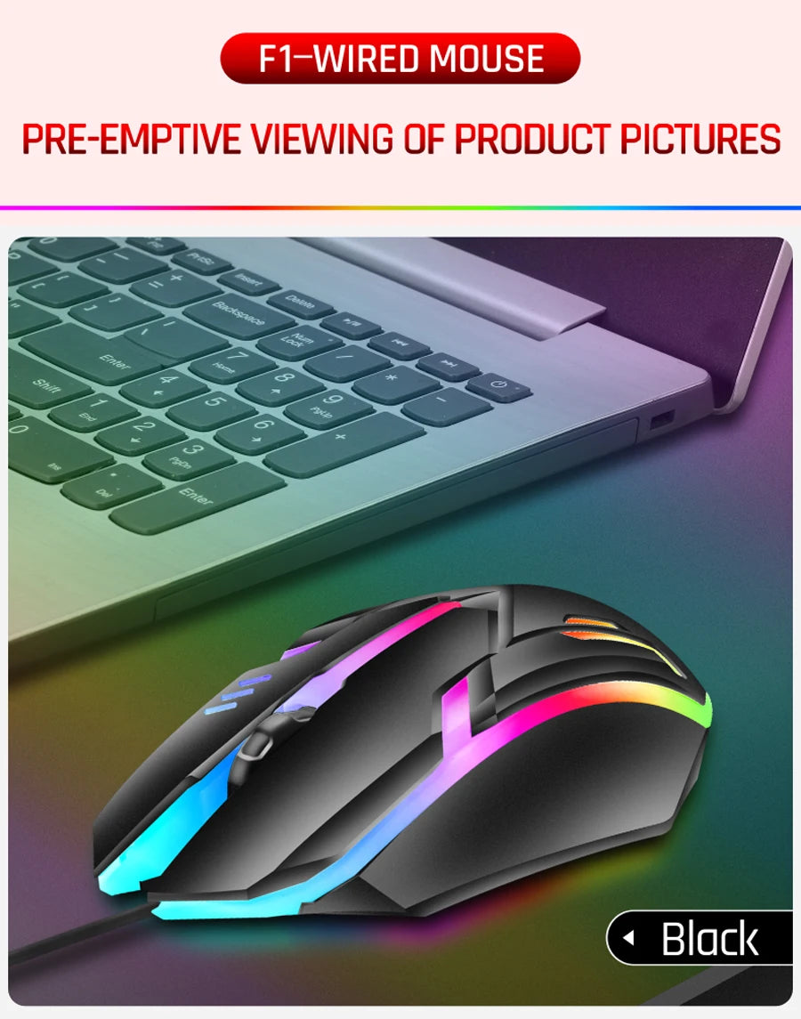 SKYLION F1 Wired 3-Button Mouse with Colorful Lighting | Gaming & Office Compatible with Windows & macOS